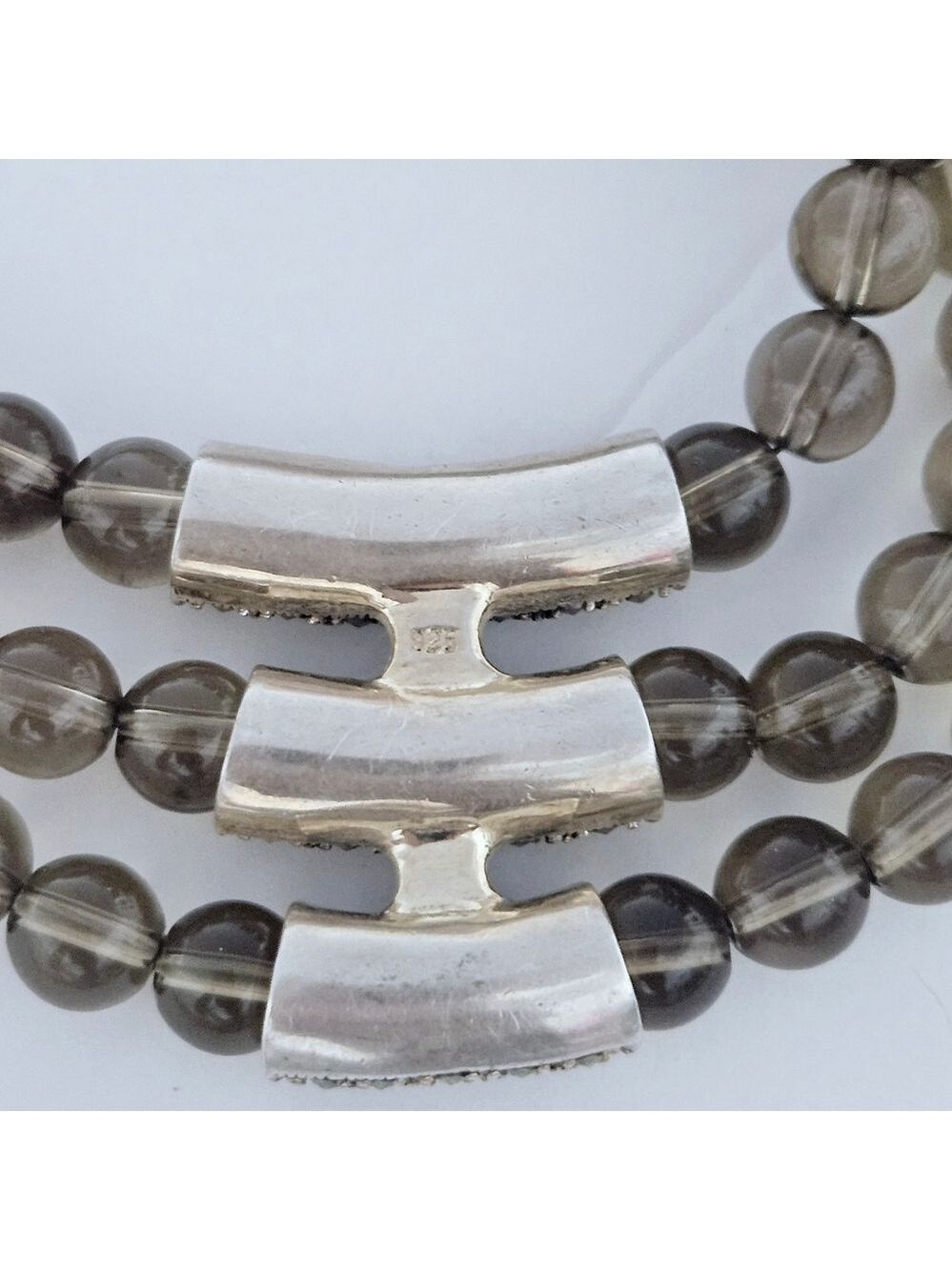 Vintage Triple Strand Natural Smoky Quartz .925 Sterling Silver Necklace - Picture 4 of 7